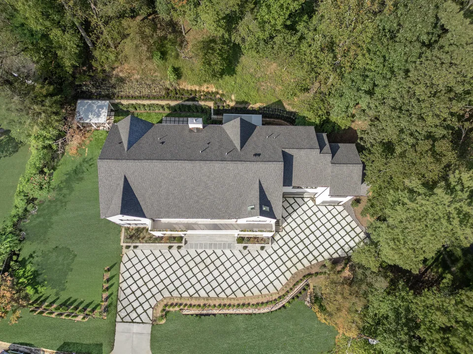 Aerial view of the house and motor court