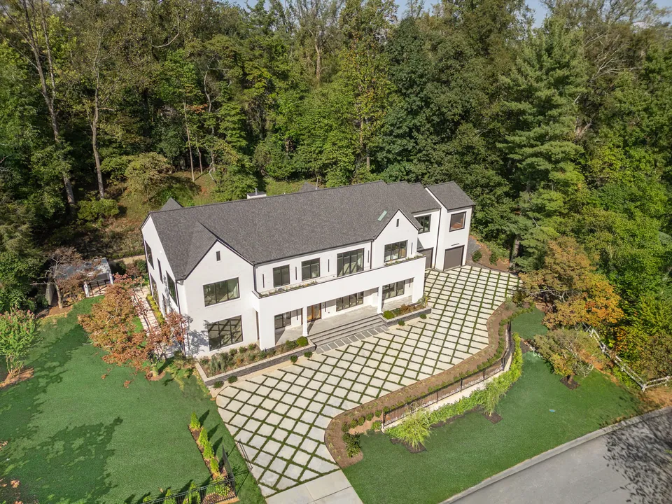 Aerial view of the house among mature trees