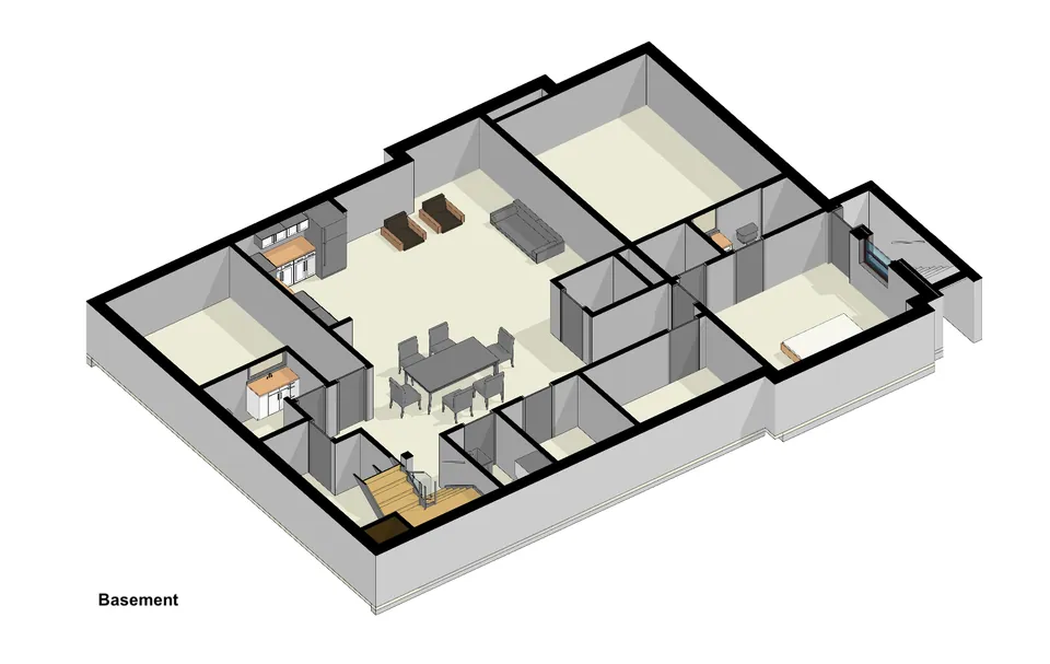 3D floor plan of the basement