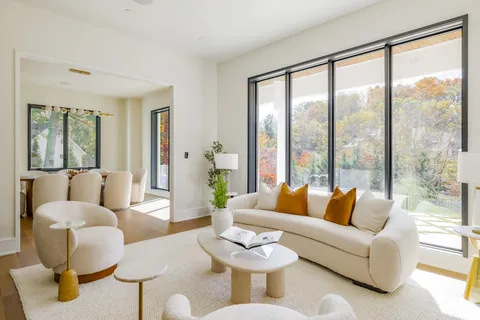 Living room with walls of windows