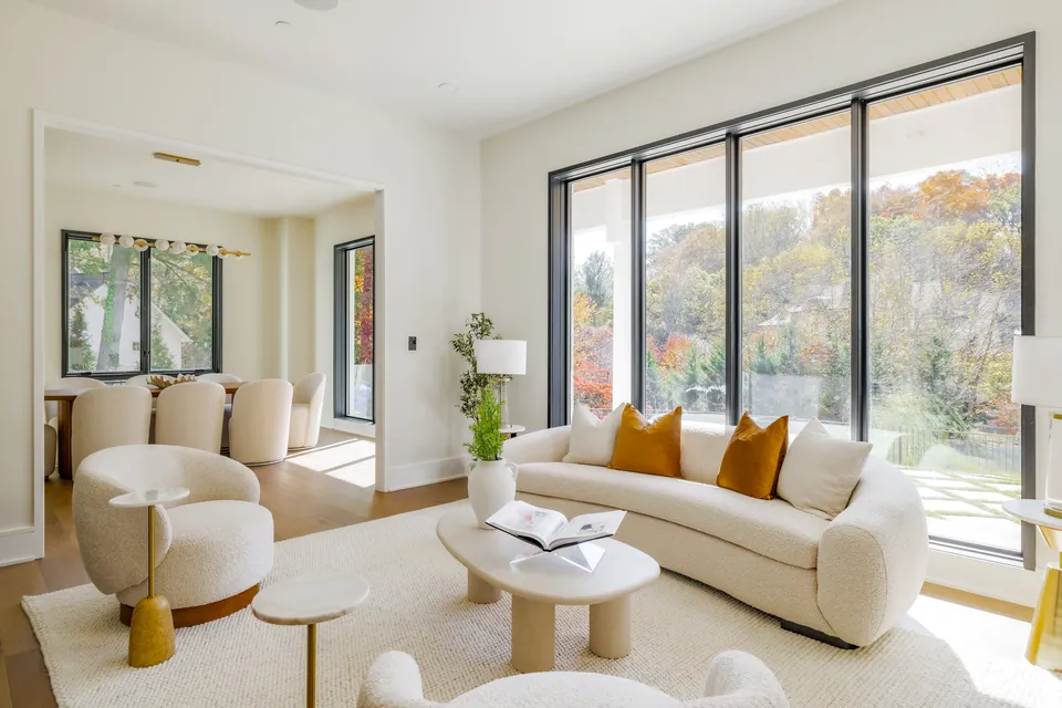 Living room with walls of windows